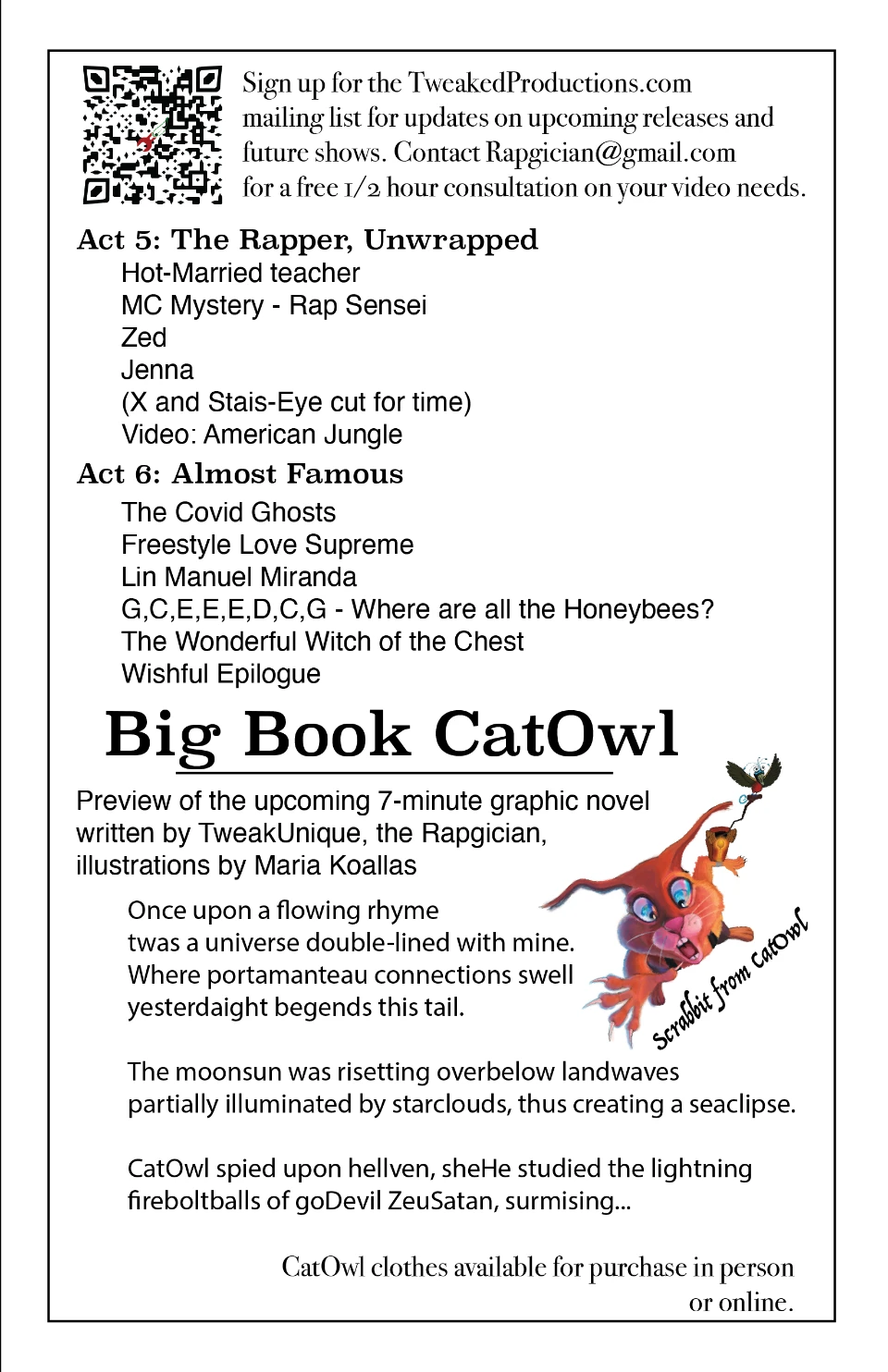 Life Story Poem program — Acts 5 and 6 and Big Book CatOwl preview